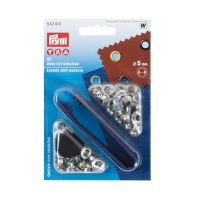 Ocheti 5 mm argintii 40 buc cu dispozitiv de montare Prym