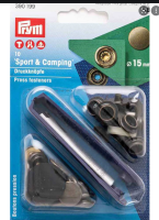 Set capse metalice Sport&Camping, de 15 mm, pentru materiale rigide, finisaj alama antica,10 buc cu aplicator, Prym