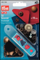 Set capse metalice, anorak pentru textile, culoare alama antica, de 15 mm, cu aplicator, 10 perechi, Prym