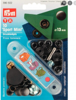 Set capse metalice Sport Mini, de 13 mm, pentru materiale rigide, negru oxid,10 buc cu aplicator, Prym