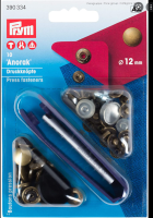 Set capse metalice, anorak pentru textile, de 12 mm, culoare alama antica, cu aplicator, 10 perechi, Prym