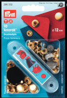 Set capse metalice, anorak pentru textile, de 12 mm, auriu, cu aplicator, 10 perechi Prym