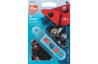 Set capse metalice, anorak, pentru textile, de 15 mm, 10 perechi cu aplicator, Prym