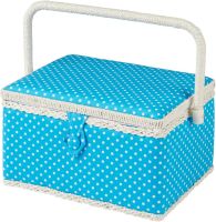 Cos pentru organizarea accesoriilor de cusut Polka, 26x19x15cm cu buline albastre aqua