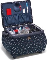 Cos de cusut mare cu flori, curbat, bleumarin, albastru, 32x20.5x21 cm, Prym
