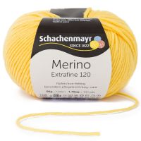 Fir de tricotat si crosetat, 100% lana merinos, grosime fir nr 3 Light, lungime 120 m, 50g, Merino Extrafine 120 Galben Soare 00120
