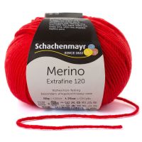 Fir de tricotat si crosetat, 100% lana merinos, grosime fir nr 3 Light, lungime 120 m, 50g, Merino Extrafine 120 Rosu 00130