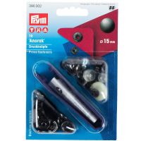 Set capse metalice, anorak pentru textile, negru oxidat, de 15 mm, cu aplicator, Prym, 390302