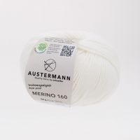 Fir lana 100% Merino, Austermann, Merino 160 Exp. 201 fir pentru tricotat si crosetat, Alb Strălucitor, 160 m