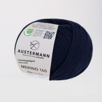 Fir lana 100% Merino, Austermann, Merino 160 Exp. 204 fir pentru tricotat si crosetat, Alabastru navy, 160 m