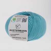 Fir lana 100% Merino, Austermann, Merino 160 Exp. 262 fir pentru tricotat si crosetat, Albastru Curacao, 160 m