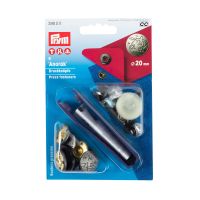 Capse metalice, anorak pentru textile, de 20 mm, argintiu mat, capac cu design excursion, cu aplicator, 6 buc, Prym