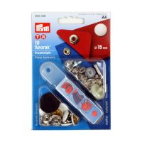 Set capse metalice, anorak pentru textile, finisaj alb de 15 mm, cu aplicator, 10 perechi, Prym