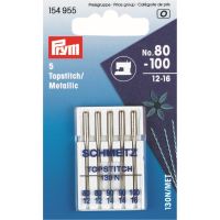 Set ace de cusut Topstitch, masina casnica, pentru cusut fire metalic, 5 buc, finete 80-100, Prym