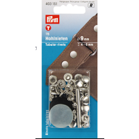 Set riveti tubulari de 9 mm, pentru materiale cu grosime 4-6 mm, 15 buc, argintii cu aplicator, Prym