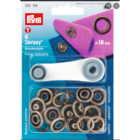 Set capse metalice Jersey cu unealta, diametru 18 mm, pentru tricot, 6 buc, finisaj alama antica Prym