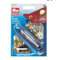 Set capse metalice, anorak pentru textile, finisaj auriu, de 15 mm, cu aplicator, 10 perechi, Prym