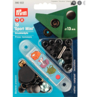 Set capse metalice Sport Mini, de 13 mm, pentru materiale rigide, negru oxid,10 buc cu aplicator, Prym