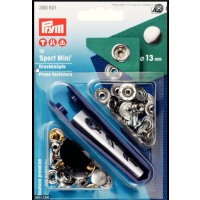 Set capse metalice Sport Mini, de 13 mm, pentru materiale rigide, argintiu, 10 buc  cu aplicator, Prym