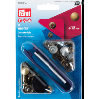 Set capse metalice, anorak pentru textile, de 12 mm, culoare alama antica, cu aplicator, 10 perechi, Prym