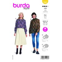 Tipar bluza eleganta cu decolteu lejer/ridicat incretit, cu maneci incretite, pentru femei