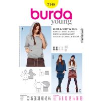 Kapuzenshirt, Sweatshirtkleid, Rock mit Kordeldurchzug 7148