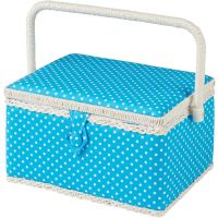 Cos pentru organizarea accesoriilor de cusut Polka, 26x19x15cm cu buline albastre aqua