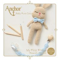 Kit de crosetat Amigurumi, Peaceful Rabbit, iepuras (25 cm) si curea pentru suport suzeta (27 cm), contine fire si instructiuni, My First Friend Anchor