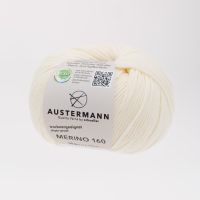 Fir lana 100% Merino, Austermann, Merino 160 Exp. 210 fir pentru tricotat si crosetat, Alb, 160 m