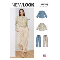 Tipar bluza incretita pe umeri si pantaloni cu snur in talie N6704