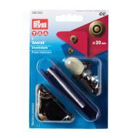 Set capse metalice, anorak pentru textile, de 20 mm, culoare alama antica, capac cu design, cu aplicator, 6 buc, Prym