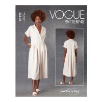 Tipar rochie cu rever ingust si pliuri late V 1777