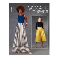 Tipar fusta-pantalon cu pliuri late si talie inalta V 1789