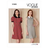 Tipar rochie cu talie inalta in V si guler cu rever rotund V1822